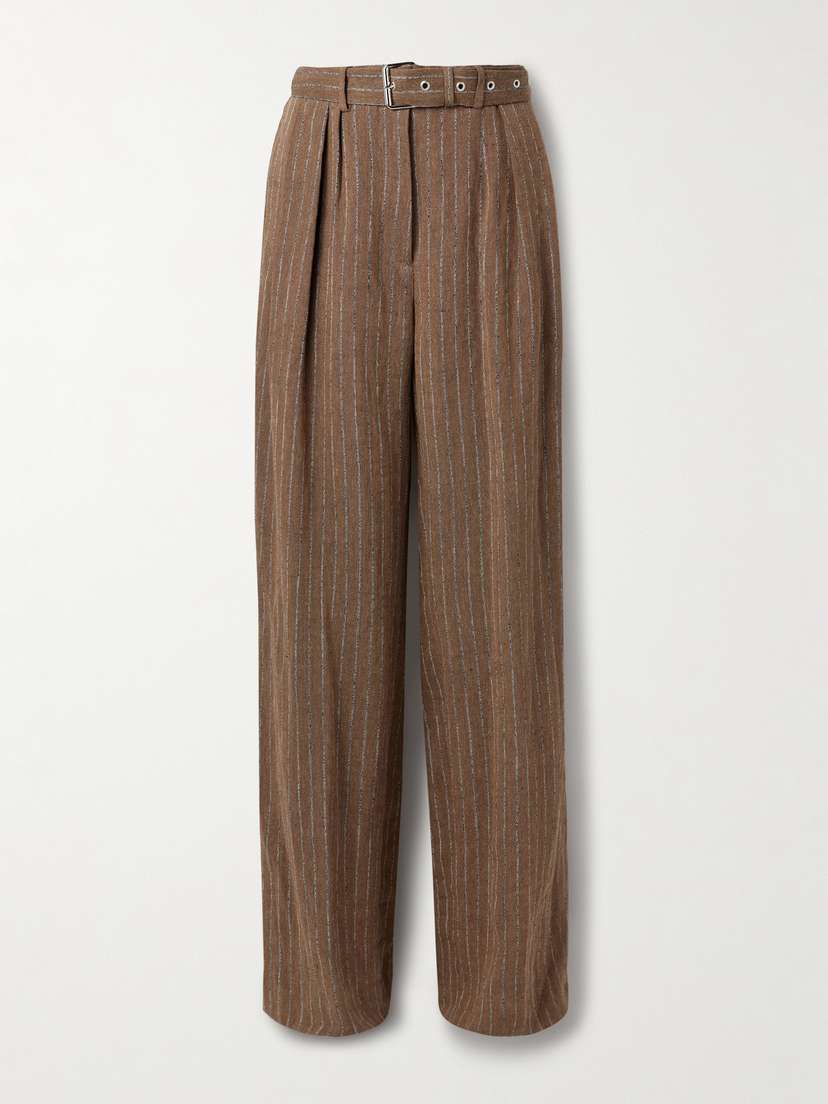 Dries Van Noten Pleated Striped Linen-blend Wide-leg Pants