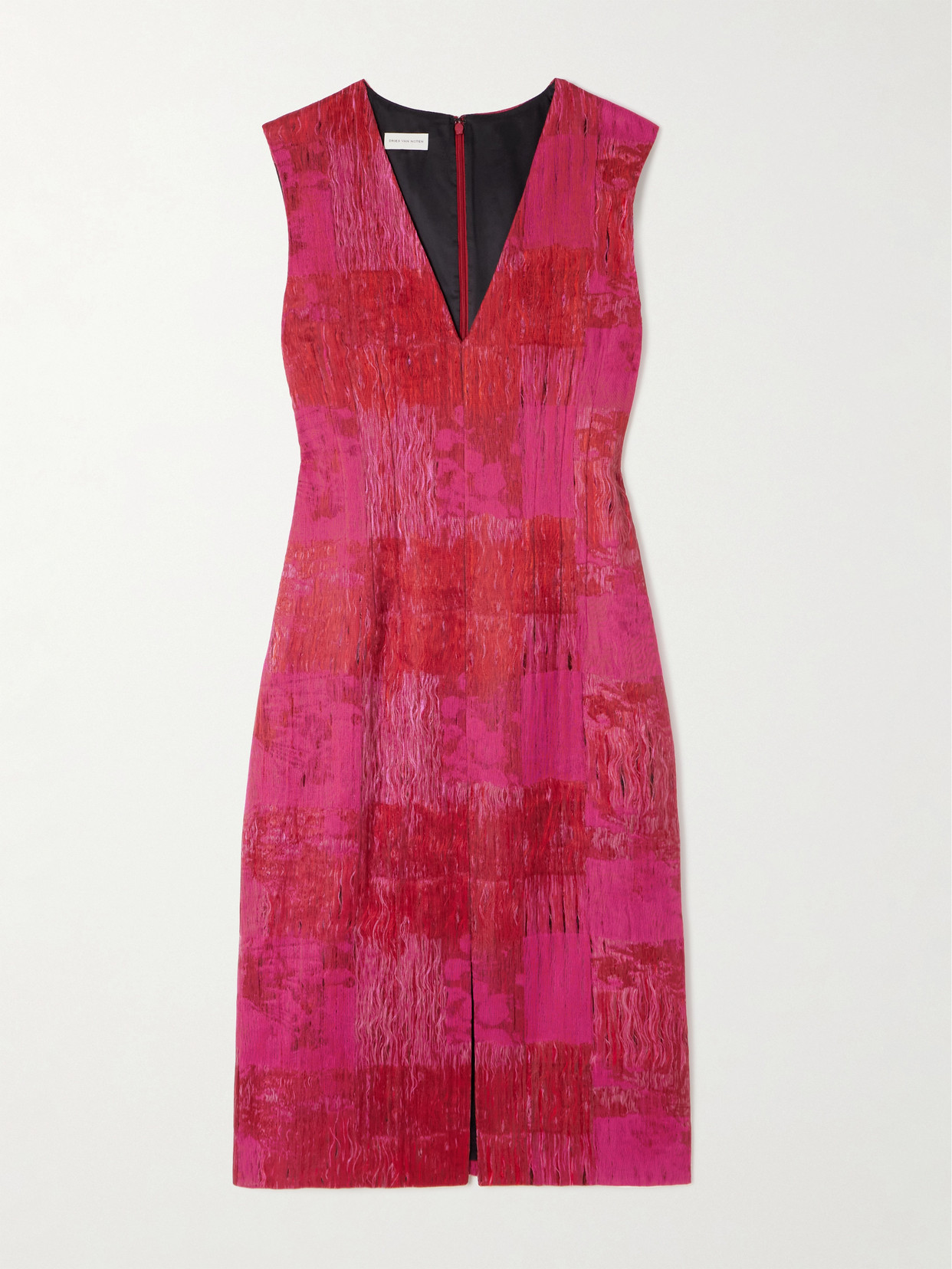Dries Van Noten Delina Distressed Cotton-blend Jacquard Midi Dress In Pink