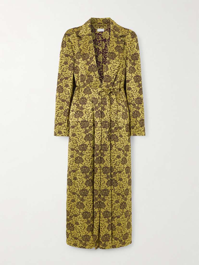 Dries Van Noten Belted Silk-satin Jacquard Coat
