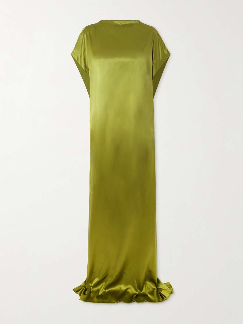 open-back draped silk-blend satin gown