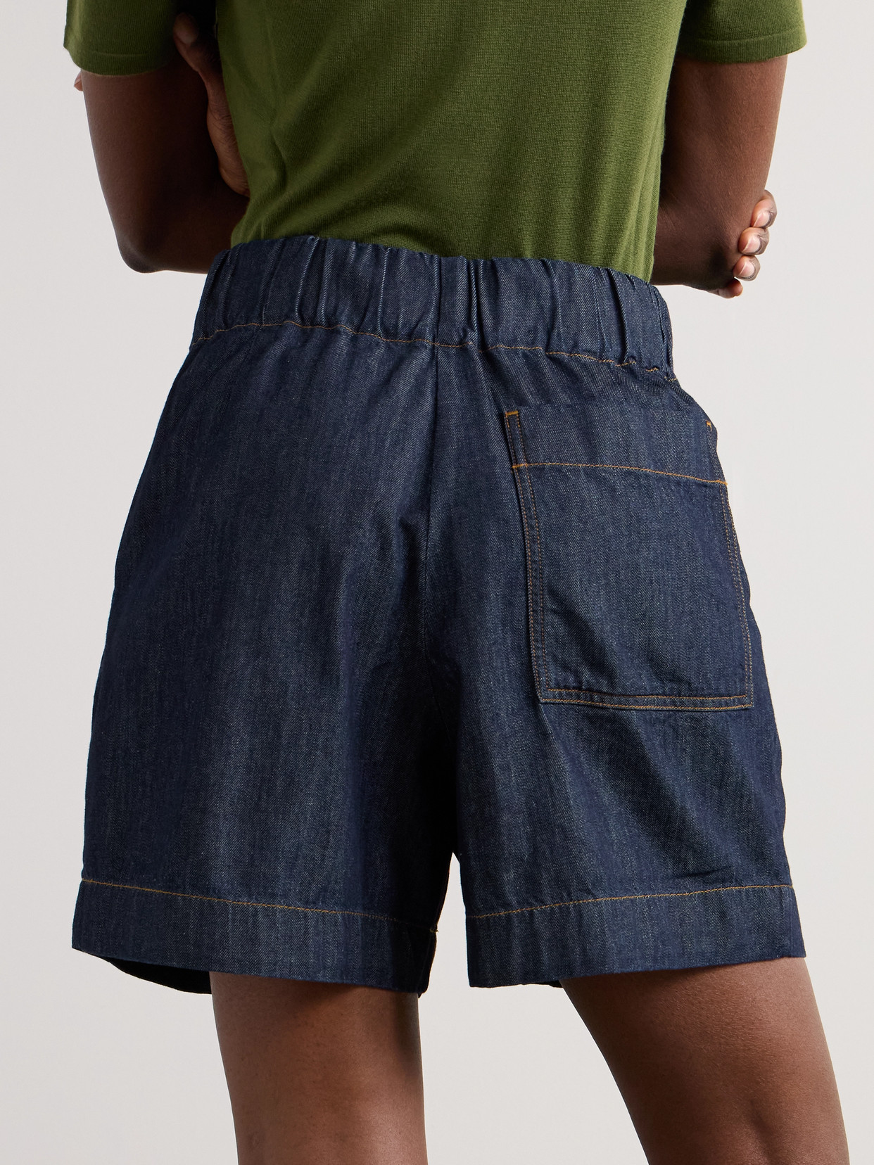 Dries Van Noten Pila Pleated Denim Shorts In Blue