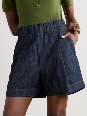 Dries Van Noten Pila pleated denim shorts