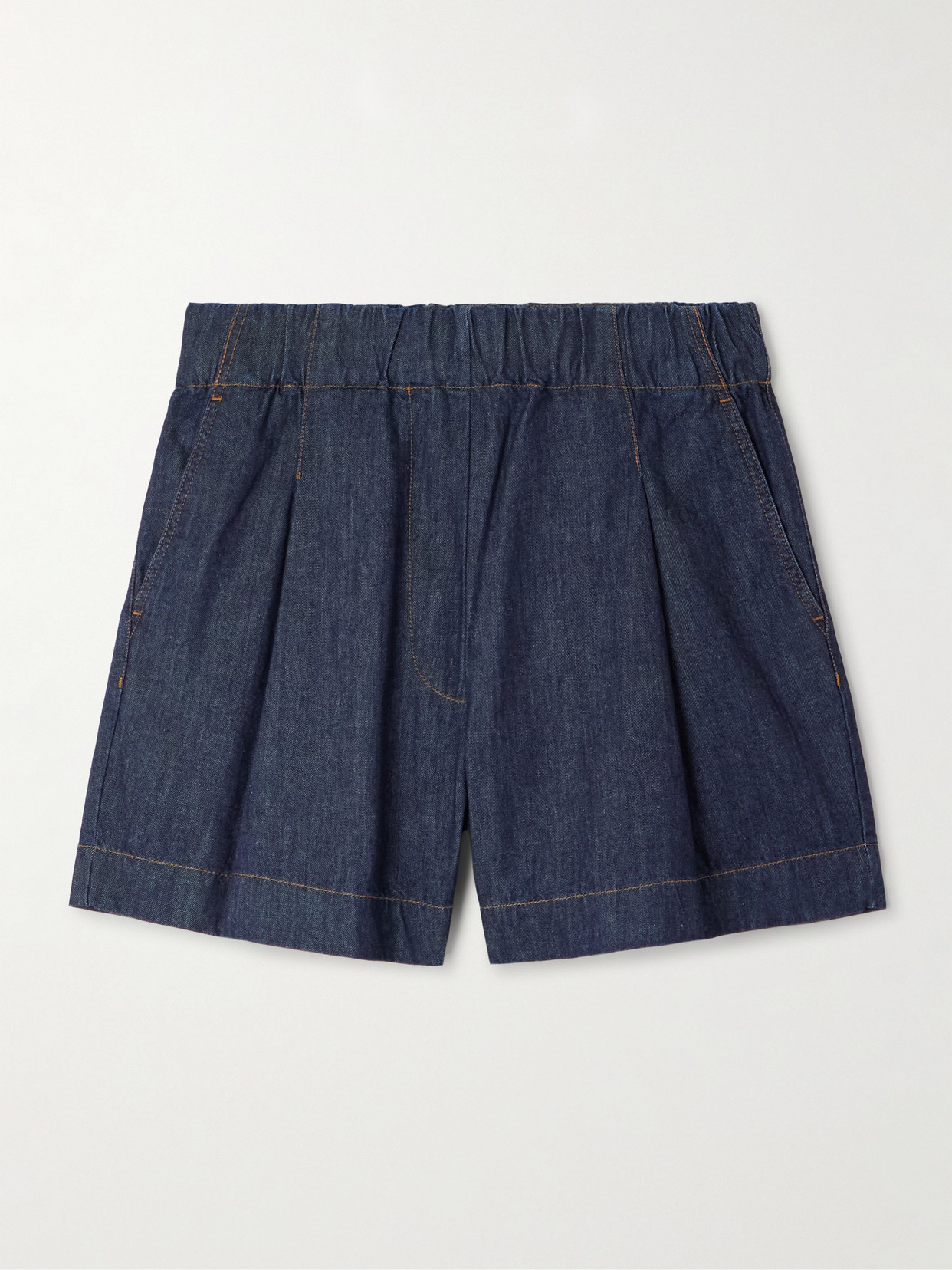 Dries Van Noten Pila Pleated Denim Shorts In Blue
