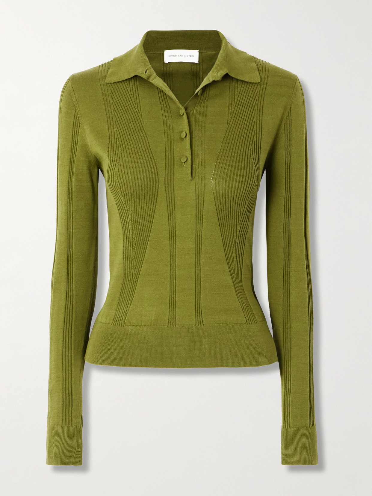 Dries Van Noten Ribbed Cotton Polo Shirt In Green