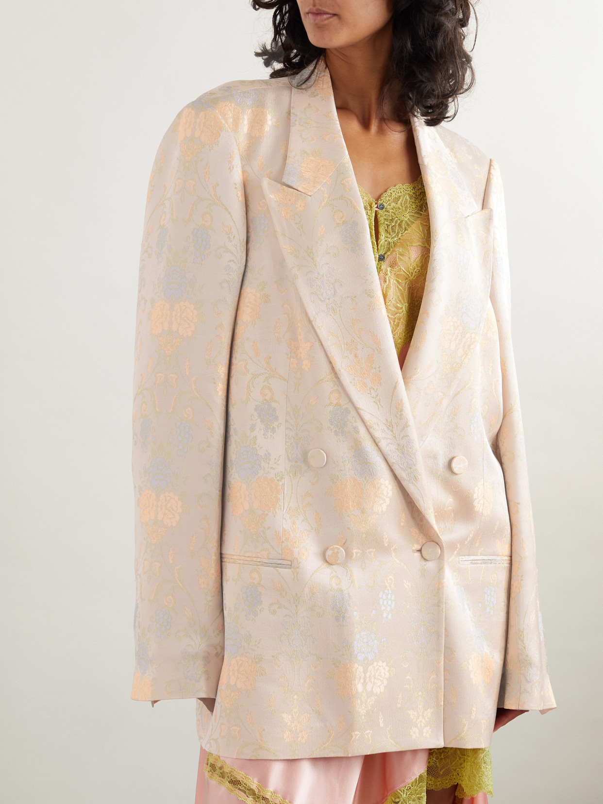 DRIES VAN NOTEN OVERSIZED DOUBLE-BREASTED FLORAL-JACQUARD BLAZER
