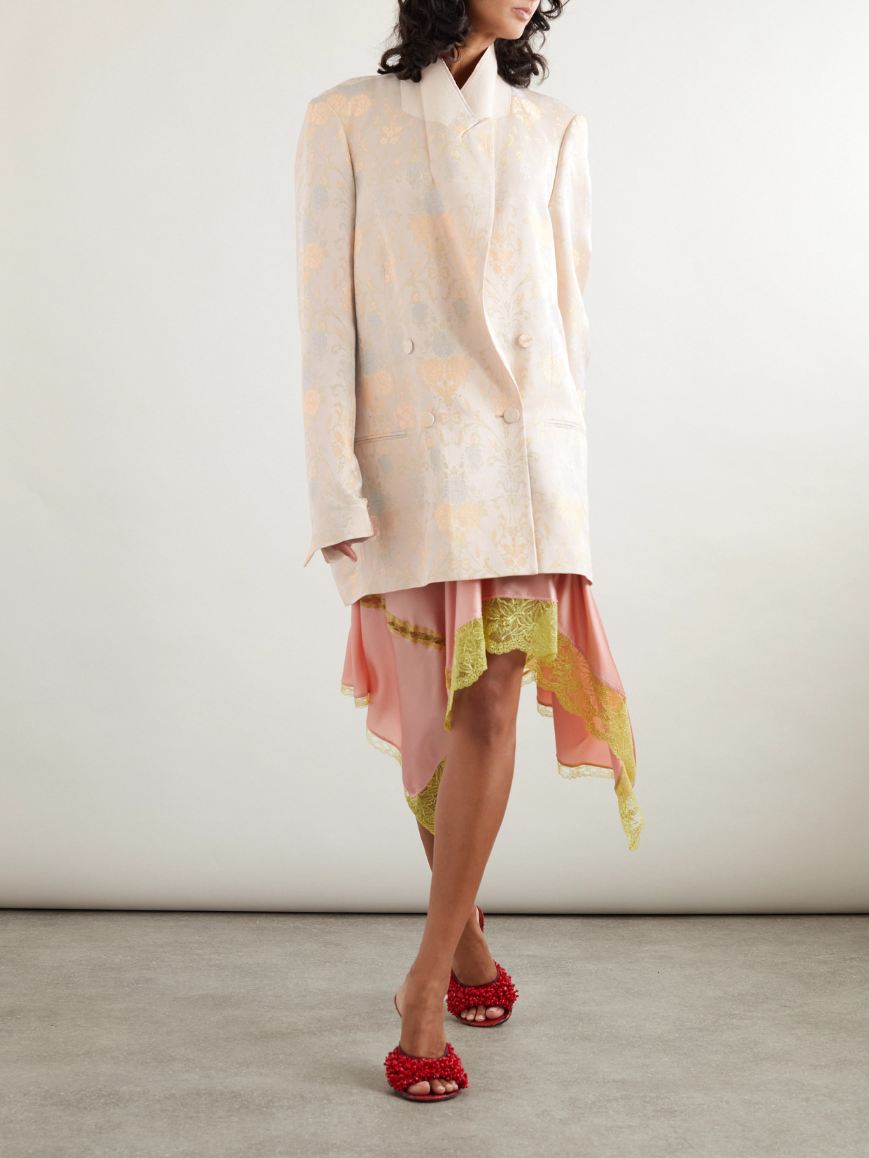 DRIES VAN NOTEN OVERSIZED DOUBLE-BREASTED FLORAL-JACQUARD BLAZER