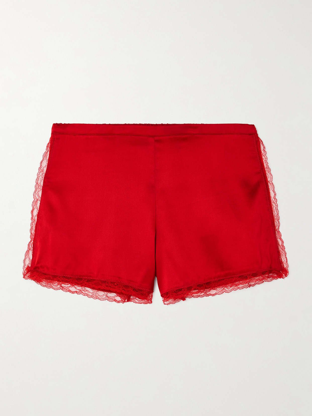 Dries Van Noten Lace-trimmed Silk-blend Satin Shorts In Red