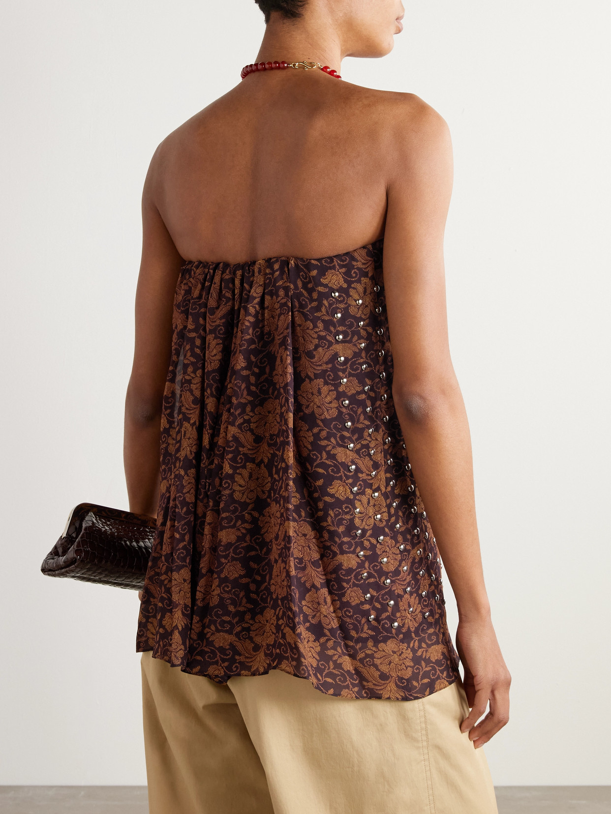 Shop Dries Van Noten Embellished Crepe Bustier Top In Brown