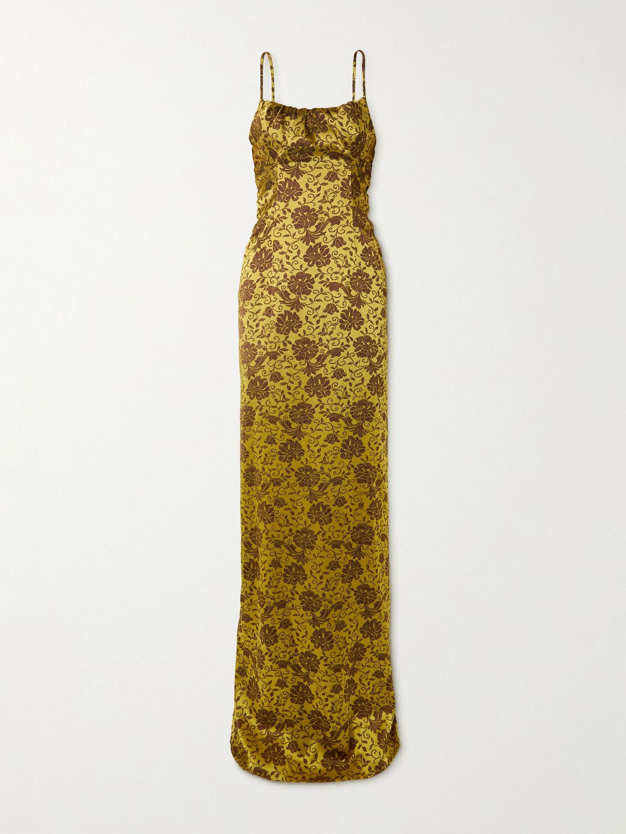DRIES VAN NOTEN GATHERED FLORAL-BROCADE GOWN