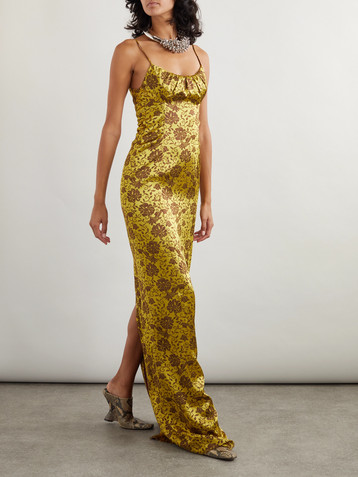 Dries Van Noten Gathered floral-brocade gown
