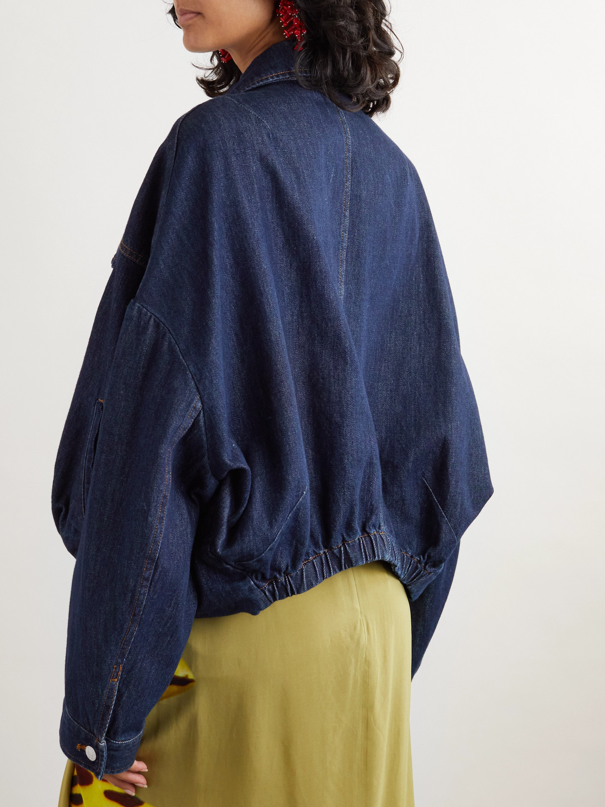 Dries Van Noten Puffball-hem Denim Jacket In Blue