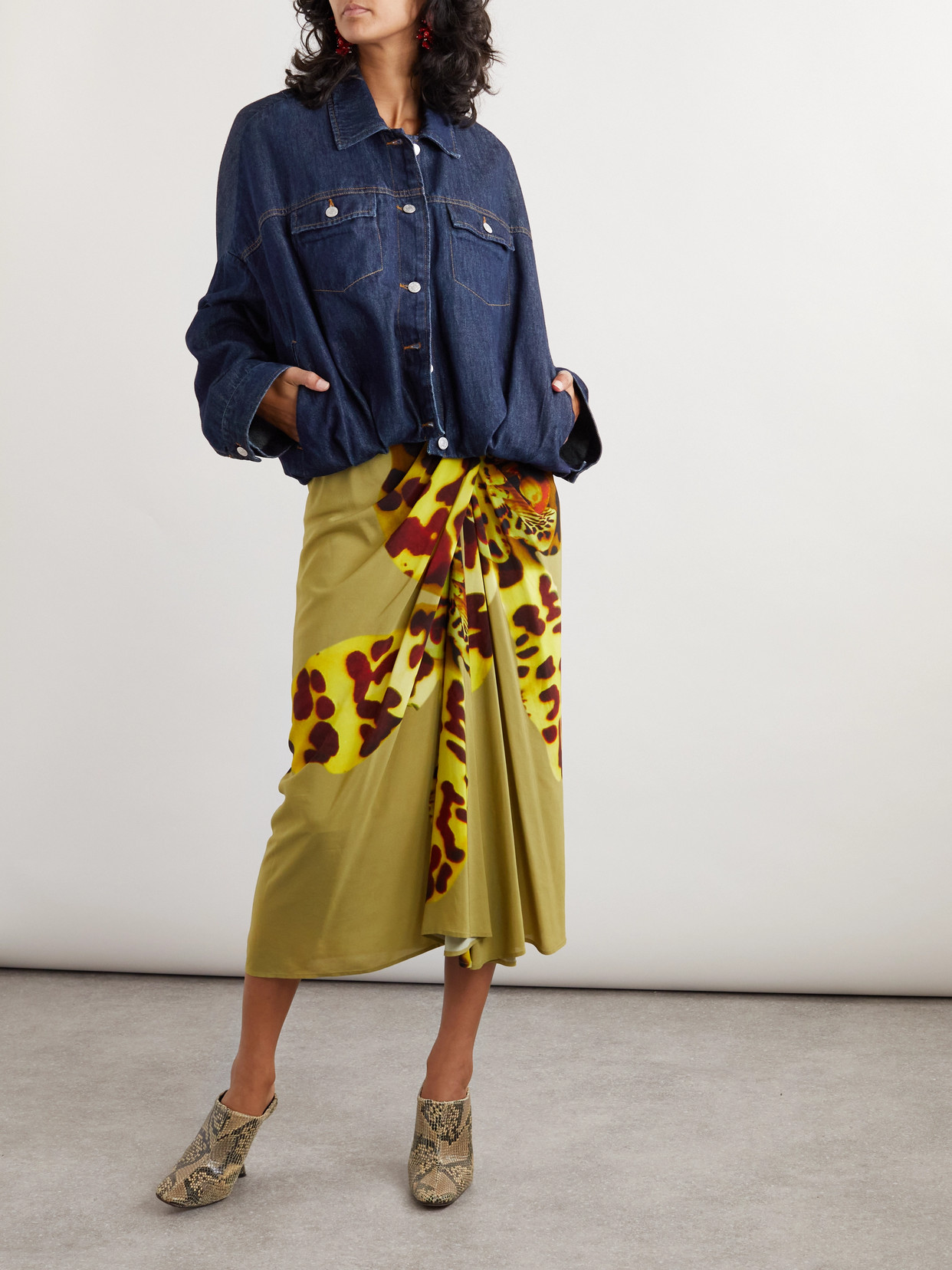 Dries Van Noten Puffball-hem Denim Jacket In Blue