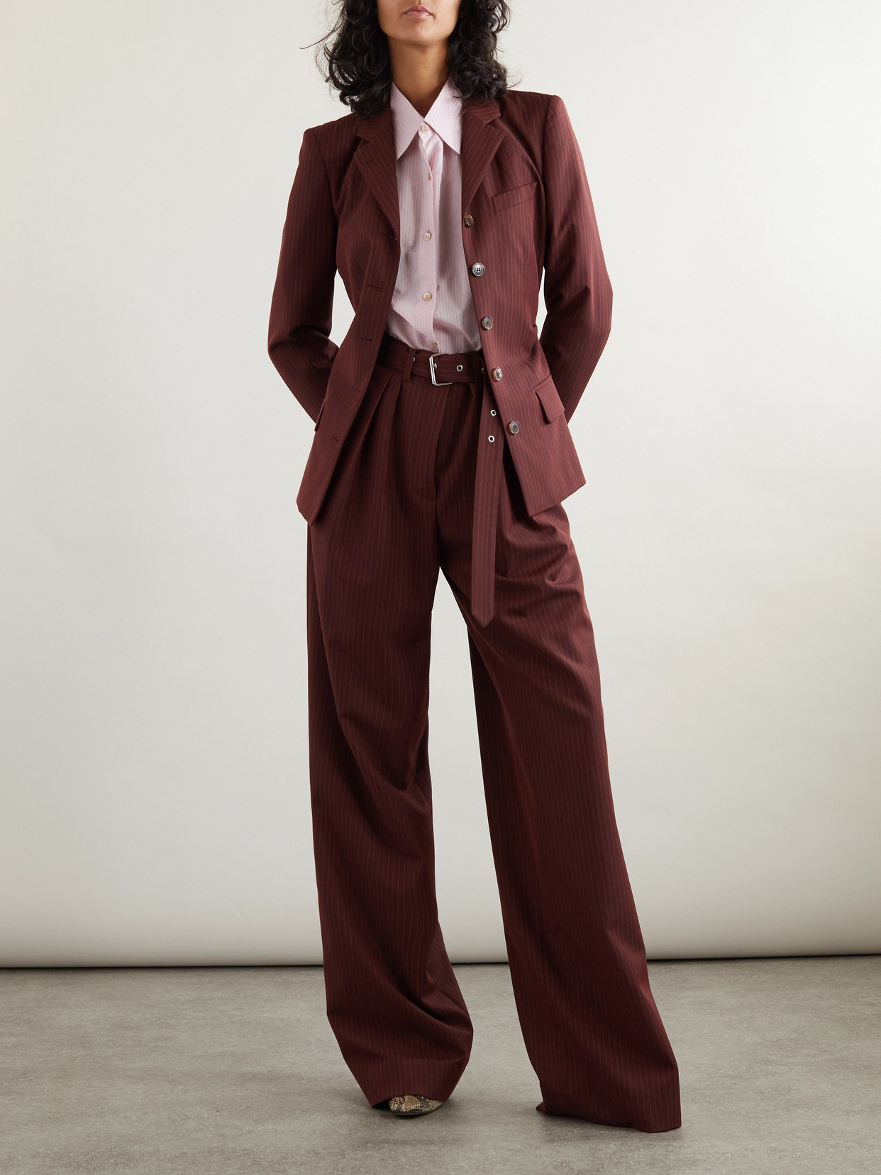 Dries Van Noten Billy Pinstriped Wool-blend Blazer In Burgundy