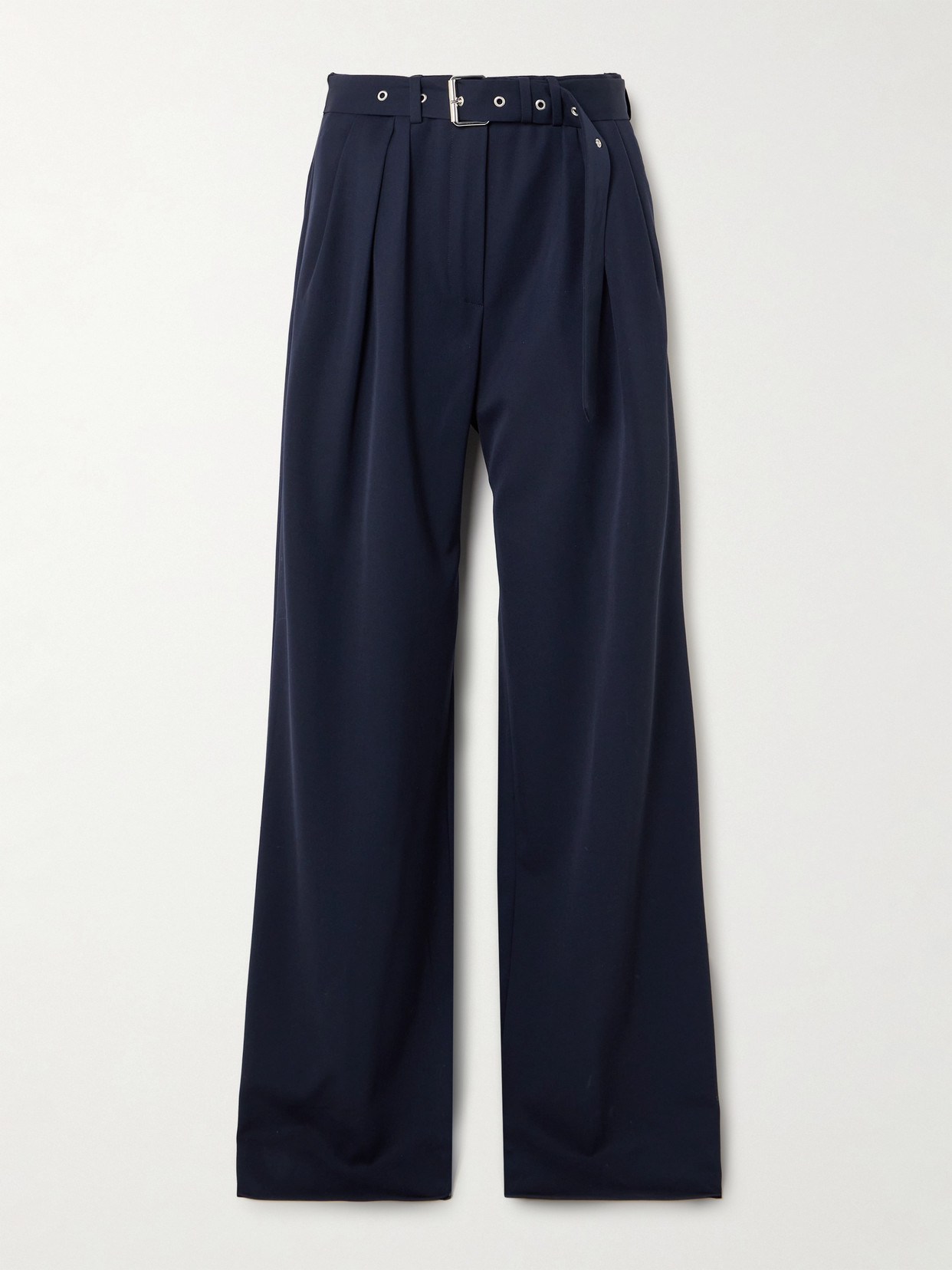 Dries Van Noten Belted Pleated Wool-twill Wide-leg Pants In Blue