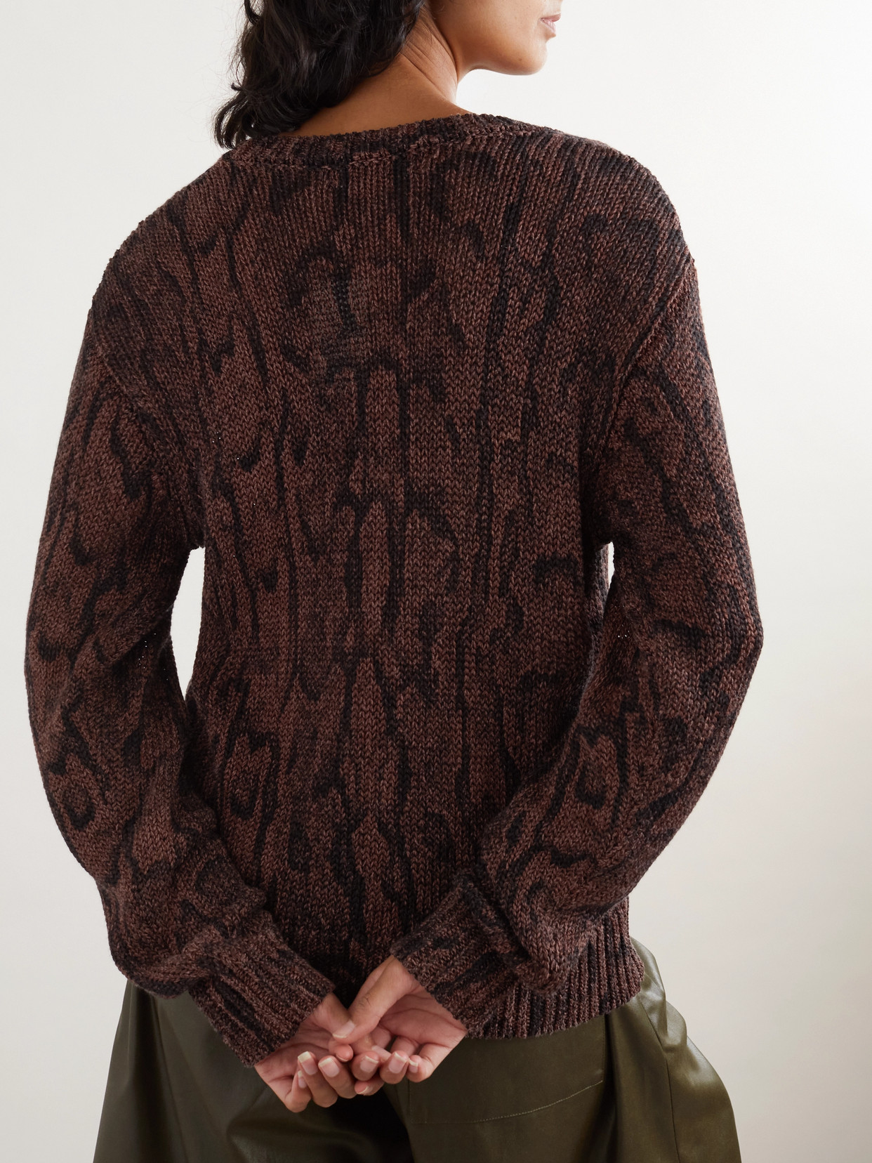 Shop Dries Van Noten Jacquard-knit Cardigan In Brown