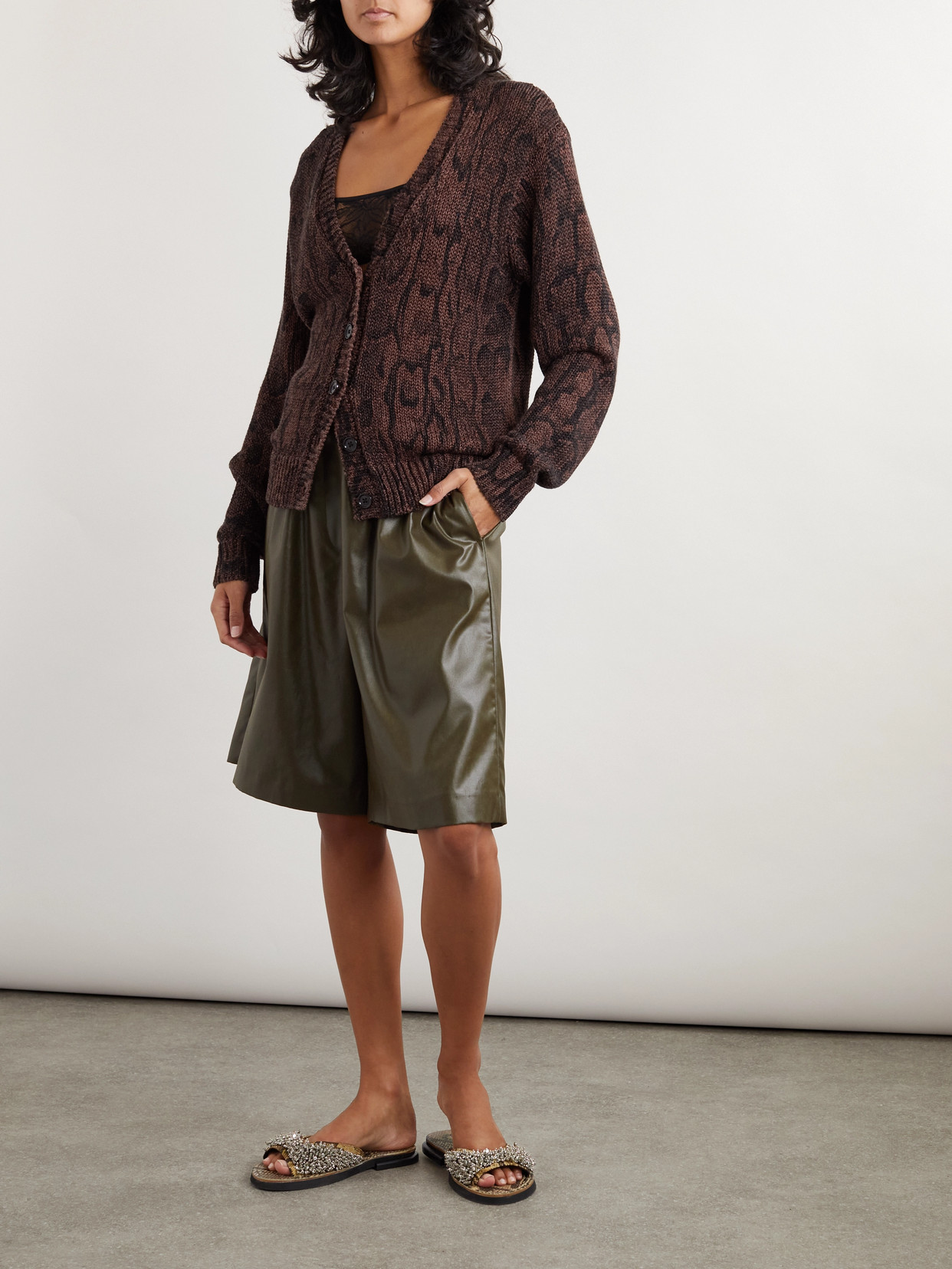 Shop Dries Van Noten Jacquard-knit Cardigan In Brown