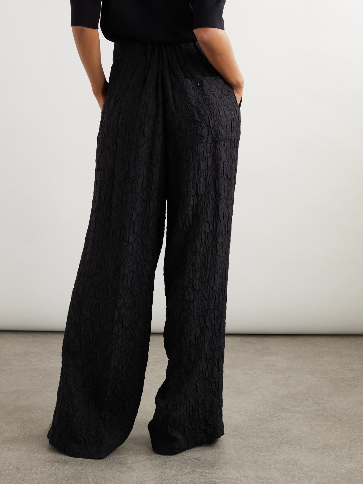 Dries Van Noten Textured Woven Wide-leg Pants In Black