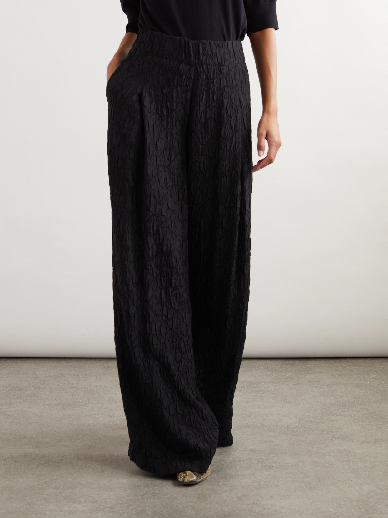 Dries Van Noten Textured Woven Wide-leg Pants In Black