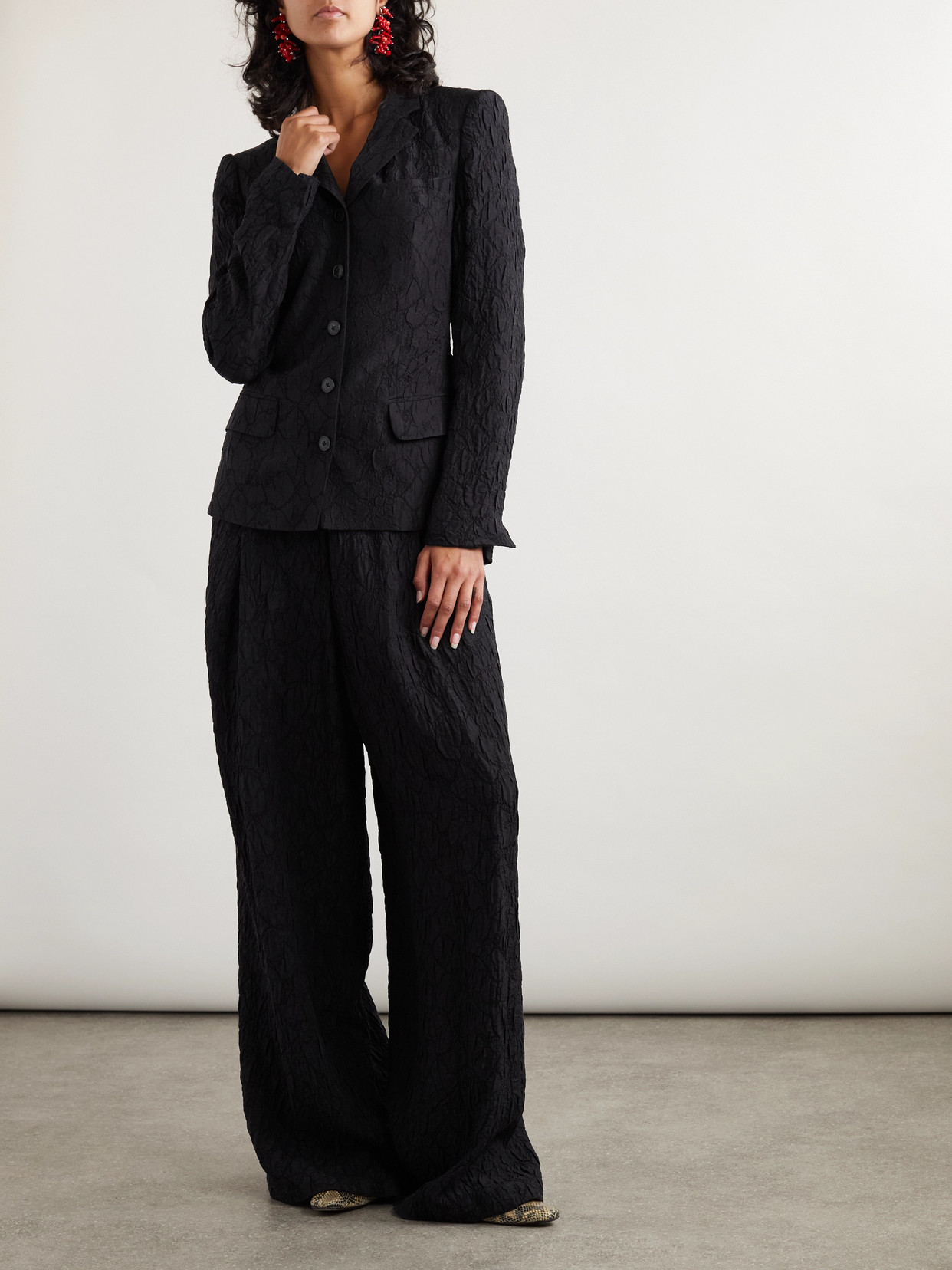 Dries Van Noten Textured Woven Wide-leg Pants In Black