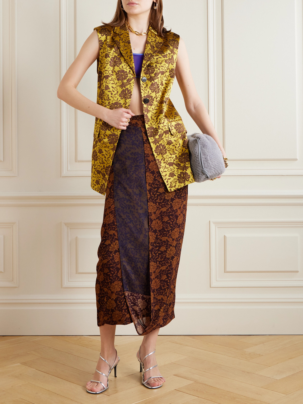 Shop Dries Van Noten Asymmetric Satin-jacquard Vest In Yellow