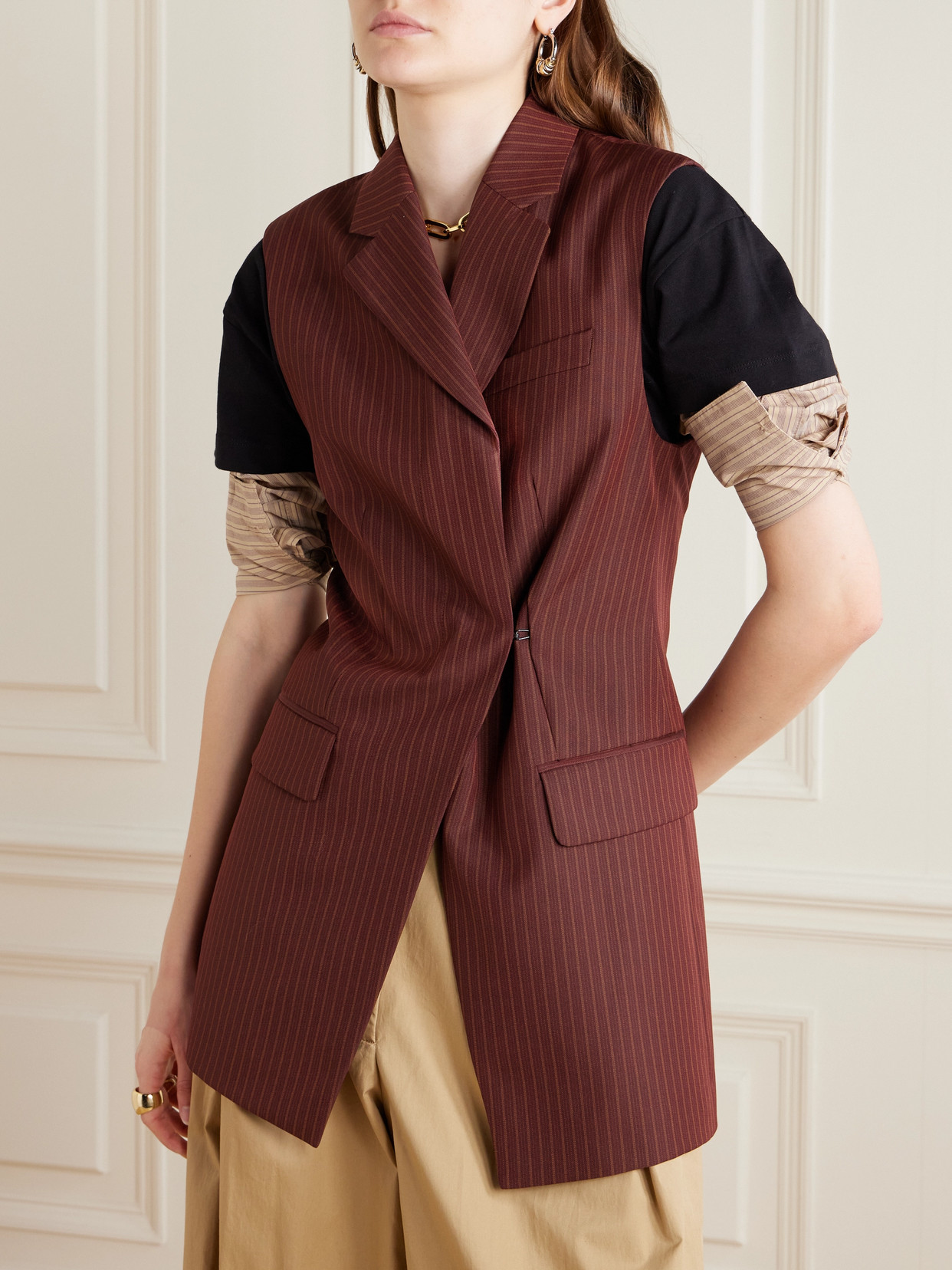 DRIES VAN NOTEN STRIPED WOOL-BLEND TWILL VEST