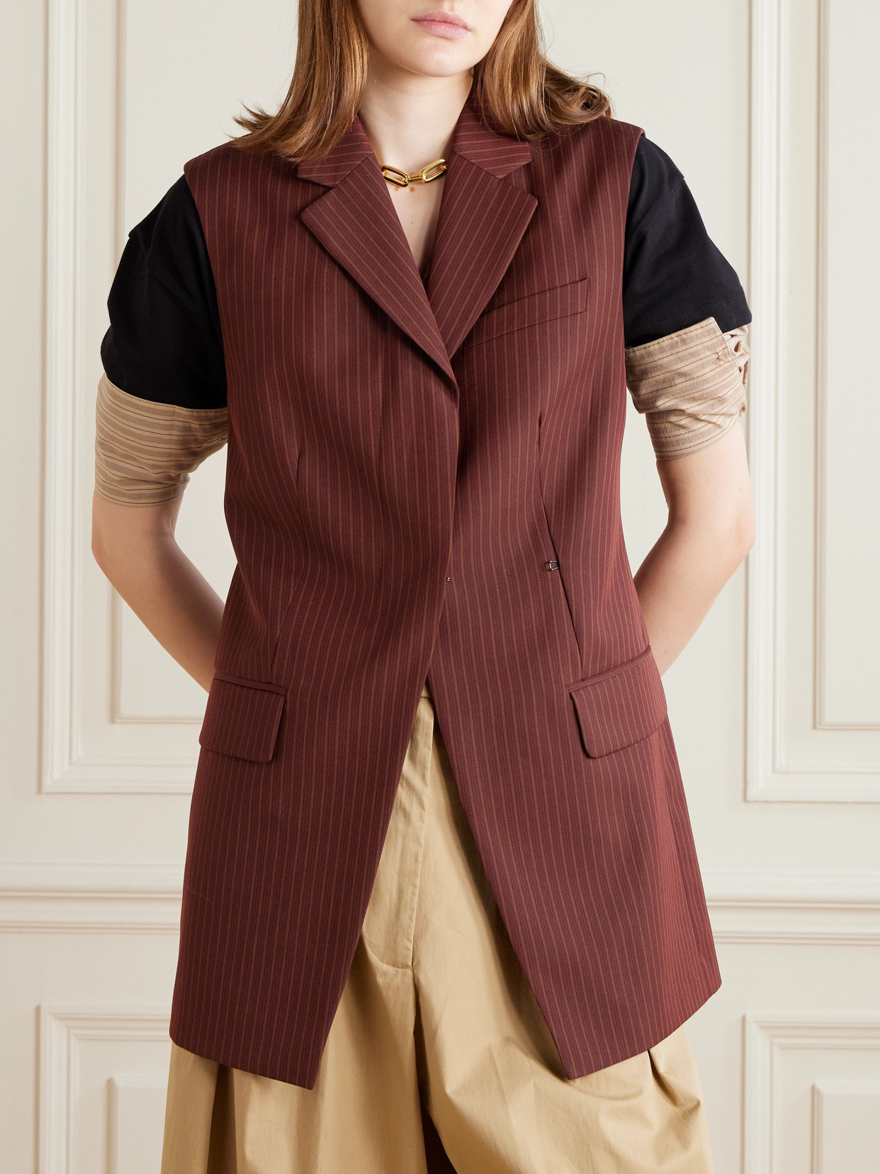 DRIES VAN NOTEN STRIPED WOOL-BLEND TWILL VEST