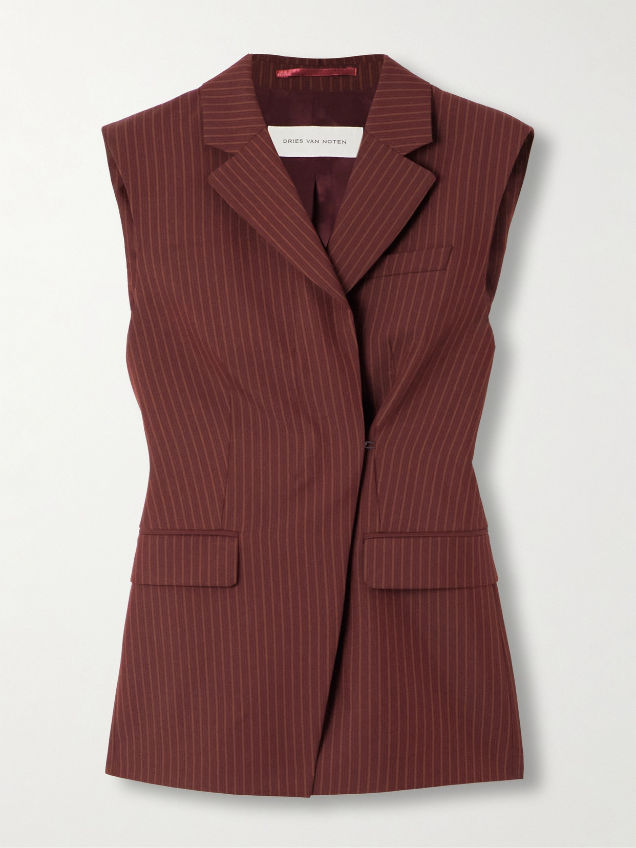 Dries Van Noten Striped Wool-blend Twill Vest In Burgundy
