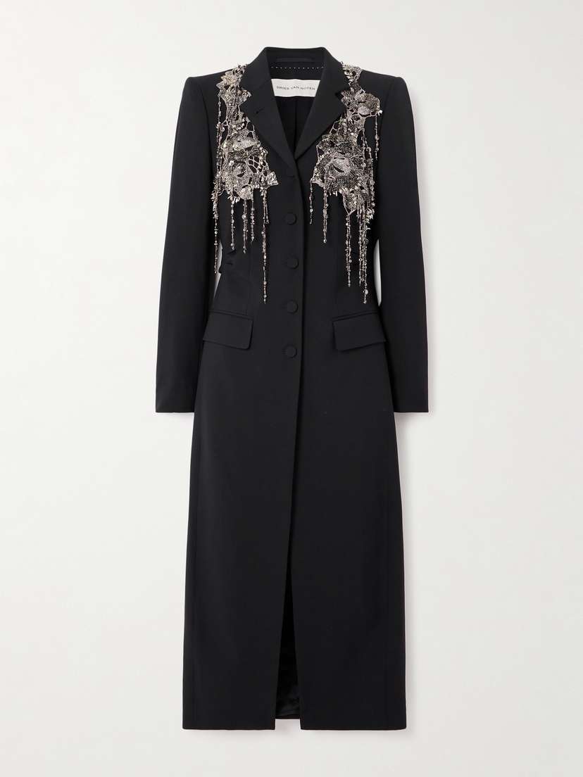 Dries Van Noten Fringed Embellished Wool And Mohair-blend Twill Coat