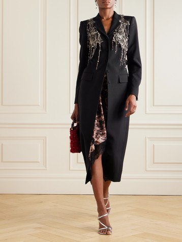 Dries Van Noten Fringed embellished wool and mohair-blend twill coat