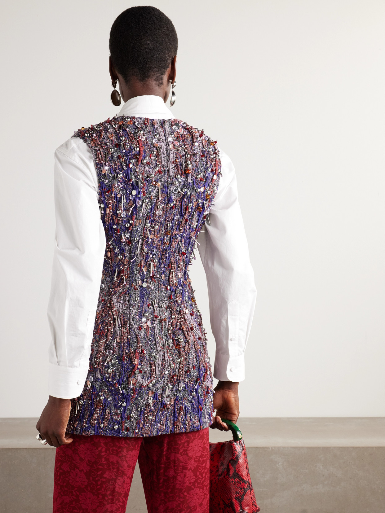 Shop Dries Van Noten Bead-embellished Jacquard Vest In Purple