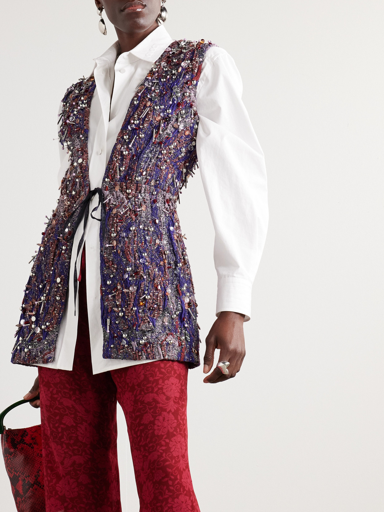 Shop Dries Van Noten Bead-embellished Jacquard Vest In Purple
