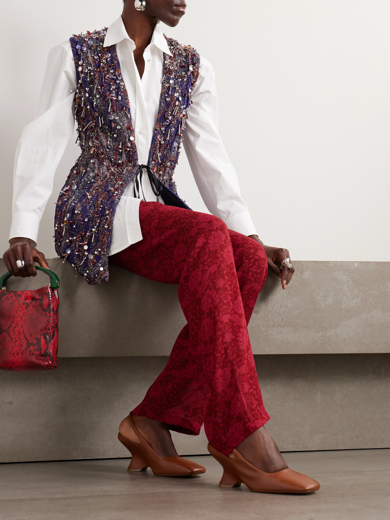 Shop Dries Van Noten Bead-embellished Jacquard Vest In Purple