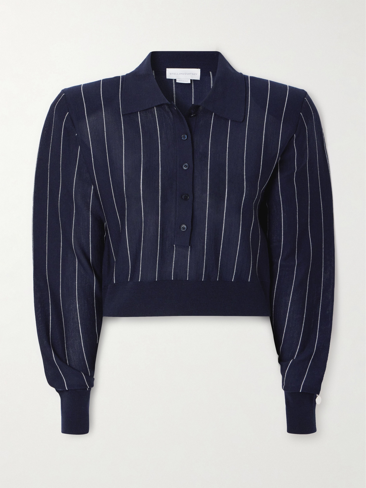 Stella Mccartney Womens Polo Striped Wool-knit Top Ink White In Blue