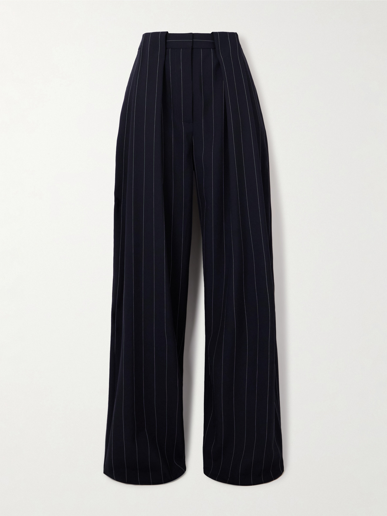 Stella Mccartney Paneled Pinstriped Wool-blend Wide-leg Pants In Blue
