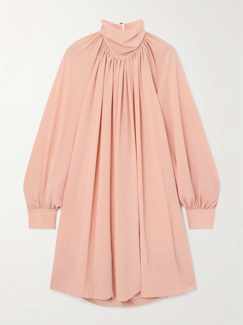 open-back gathered silk crepe de chine mini dress