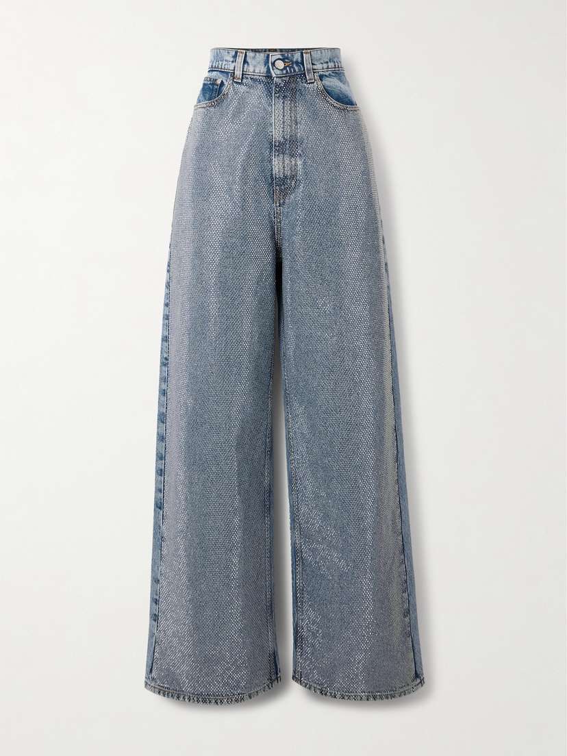 Stella McCartney Crystal-embellished Mid-rise Wide-leg Jeans