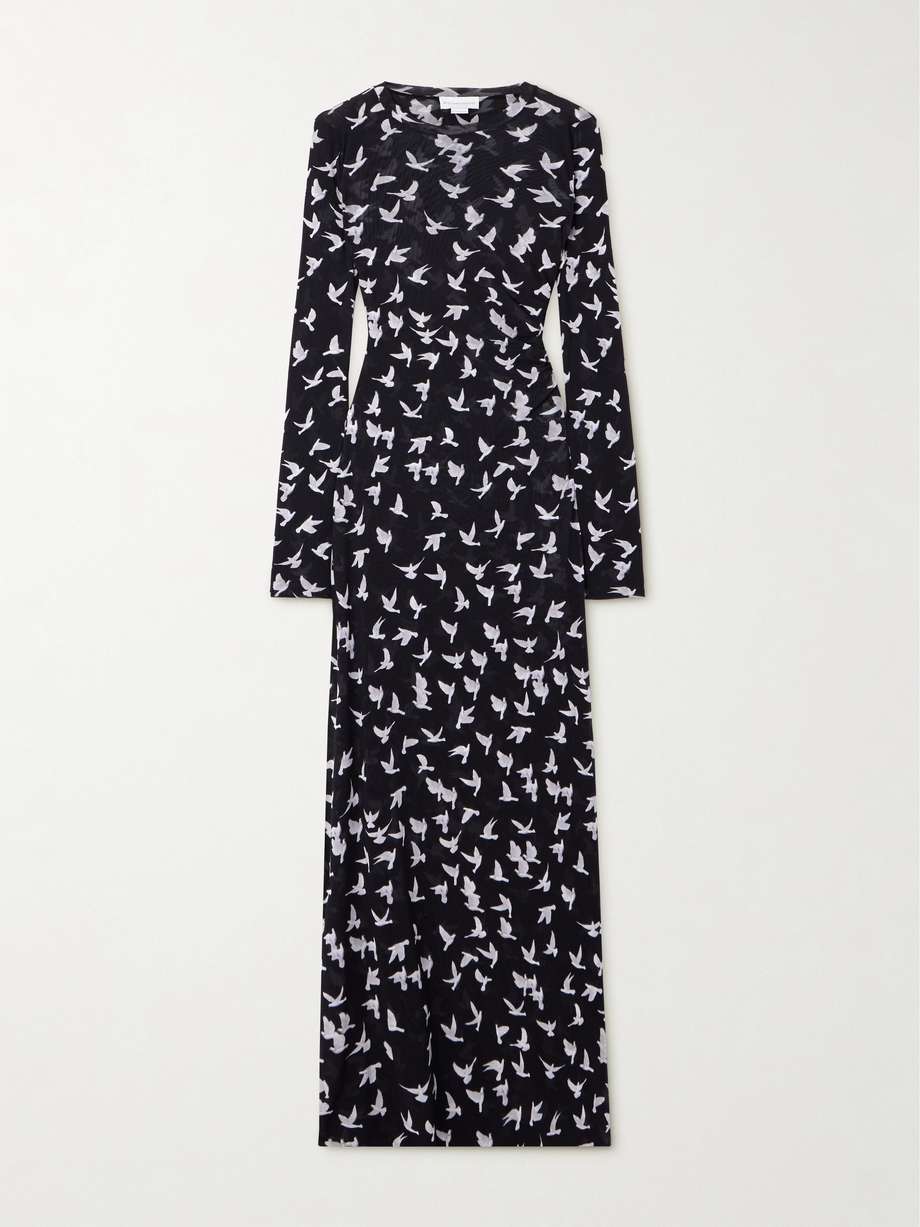 printed stretch-tulle maxi dress