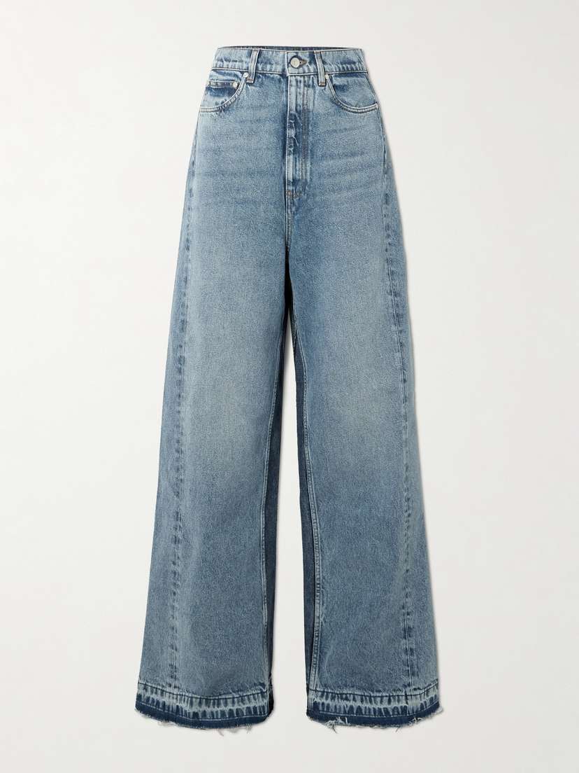 Stella McCartney Frayed Two-tone Mid-rise Wide-leg Jeans