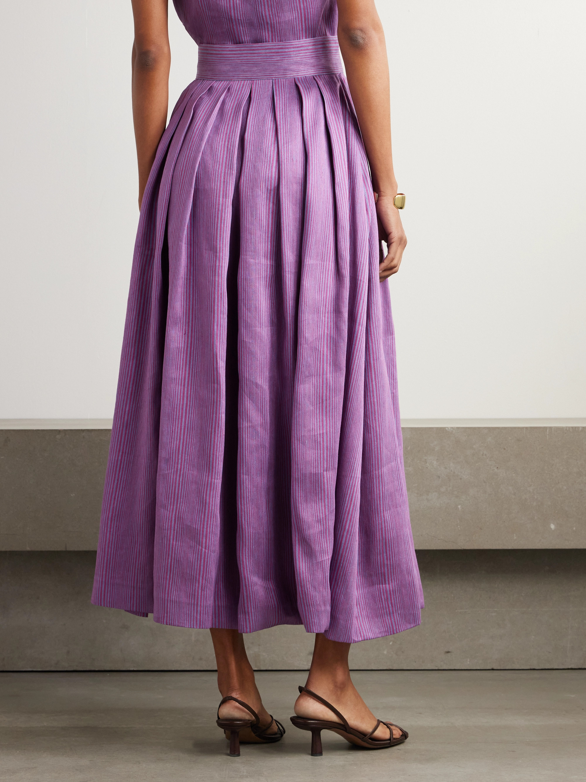 Destree Irving striped linen-blend midi skirt thumbnail