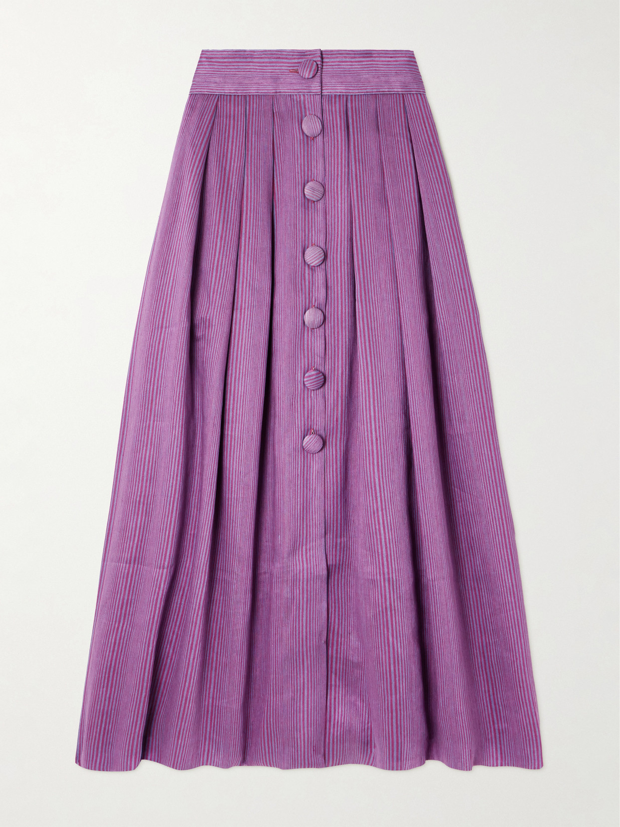 D'estree Irving Striped Linen-blend Midi Skirt In Purple
