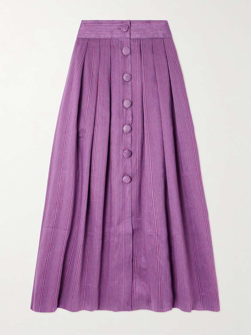DESTREE Irving Striped Linen-blend Midi Skirt