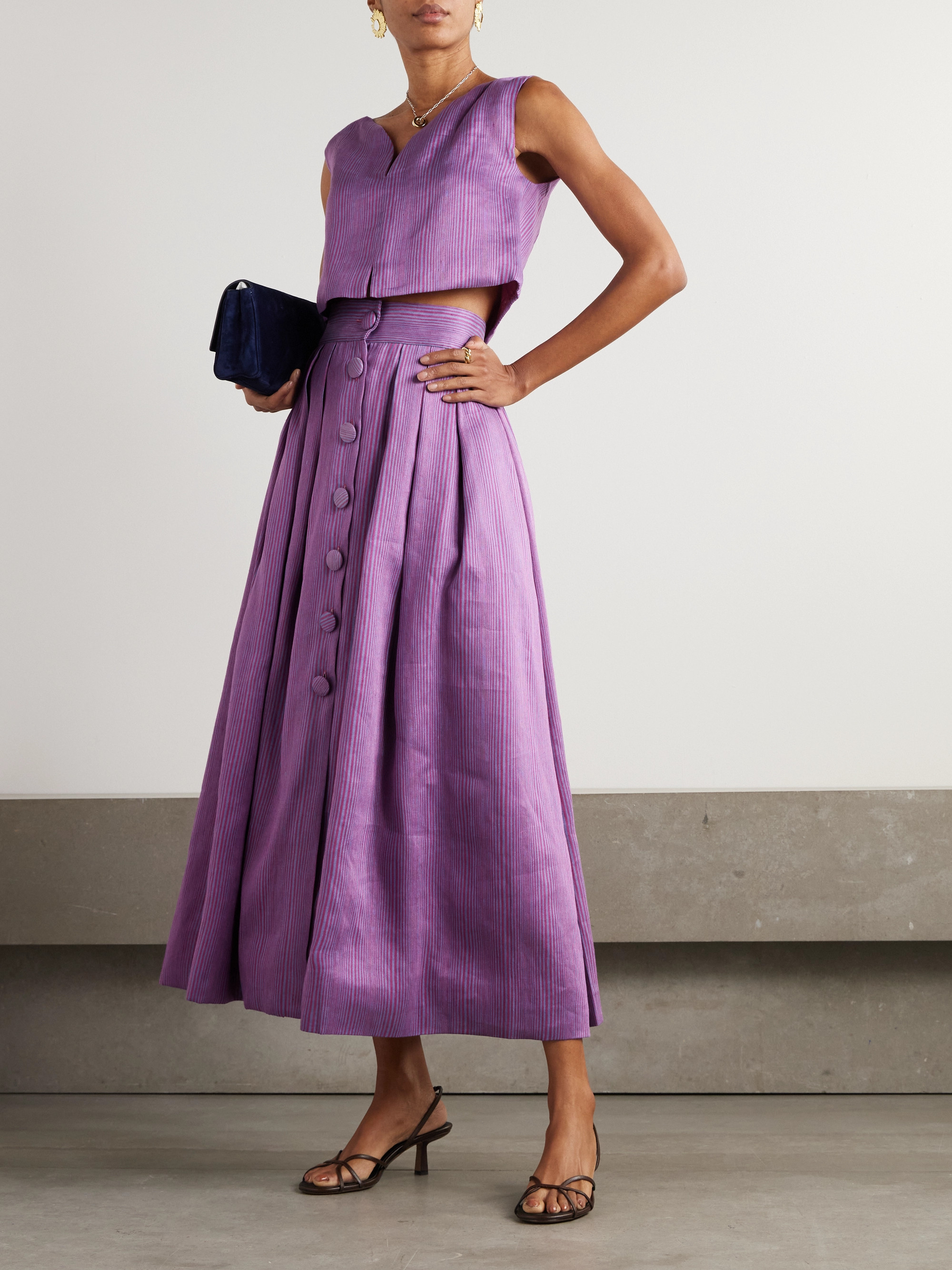 Destree Irving striped linen-blend midi skirt