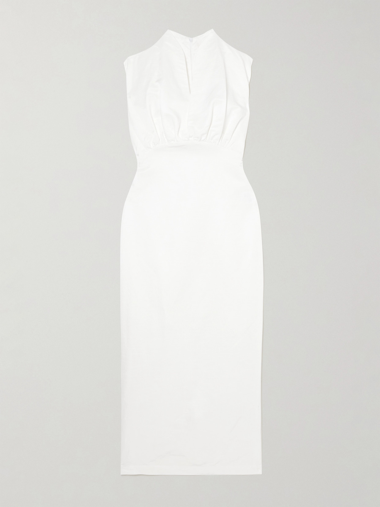 D'estree Paz Gathered Textured-woven Midi Dress In White