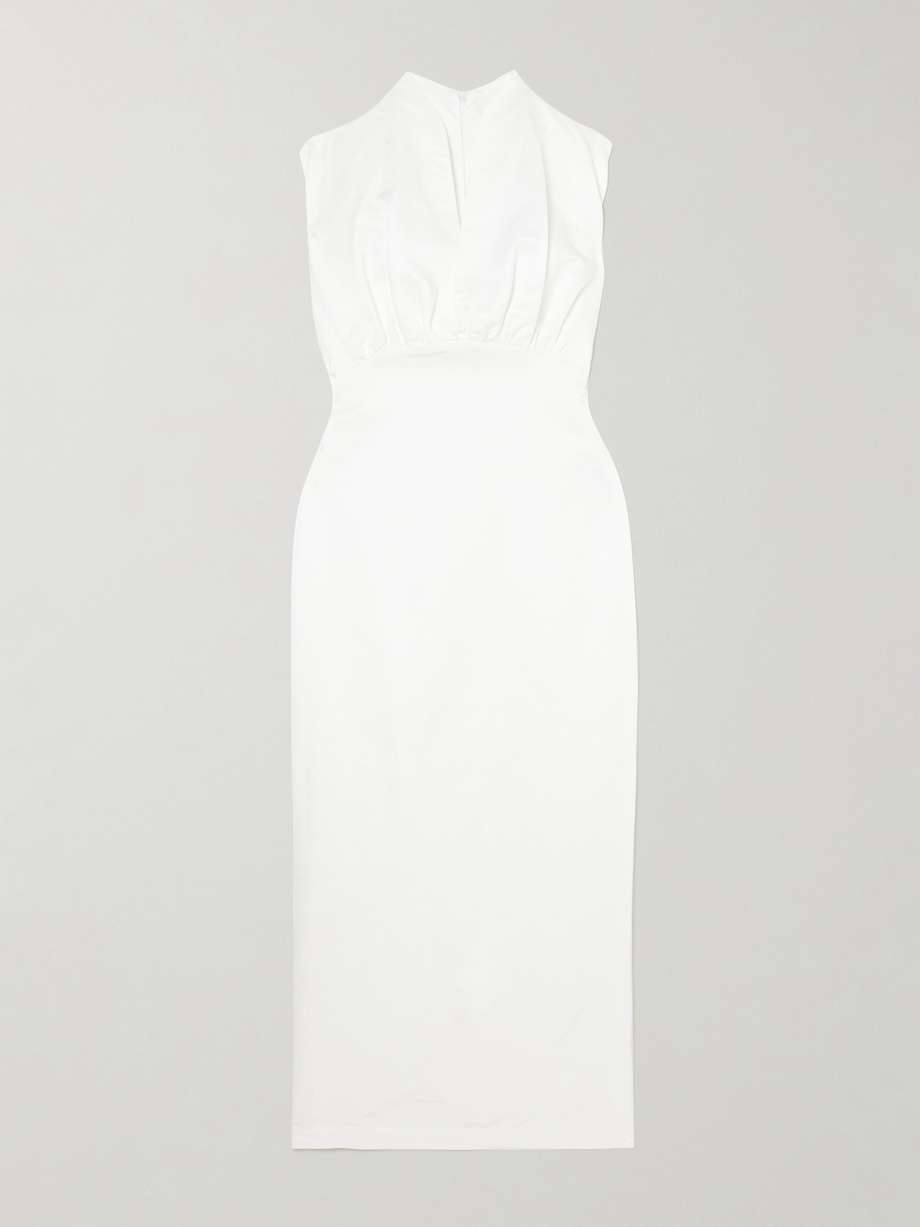 paz gathered textured-woven midi dress