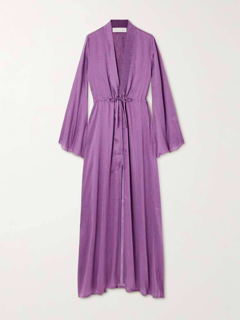 DESTREE Otani Veil Striped Linen-blend Coverup