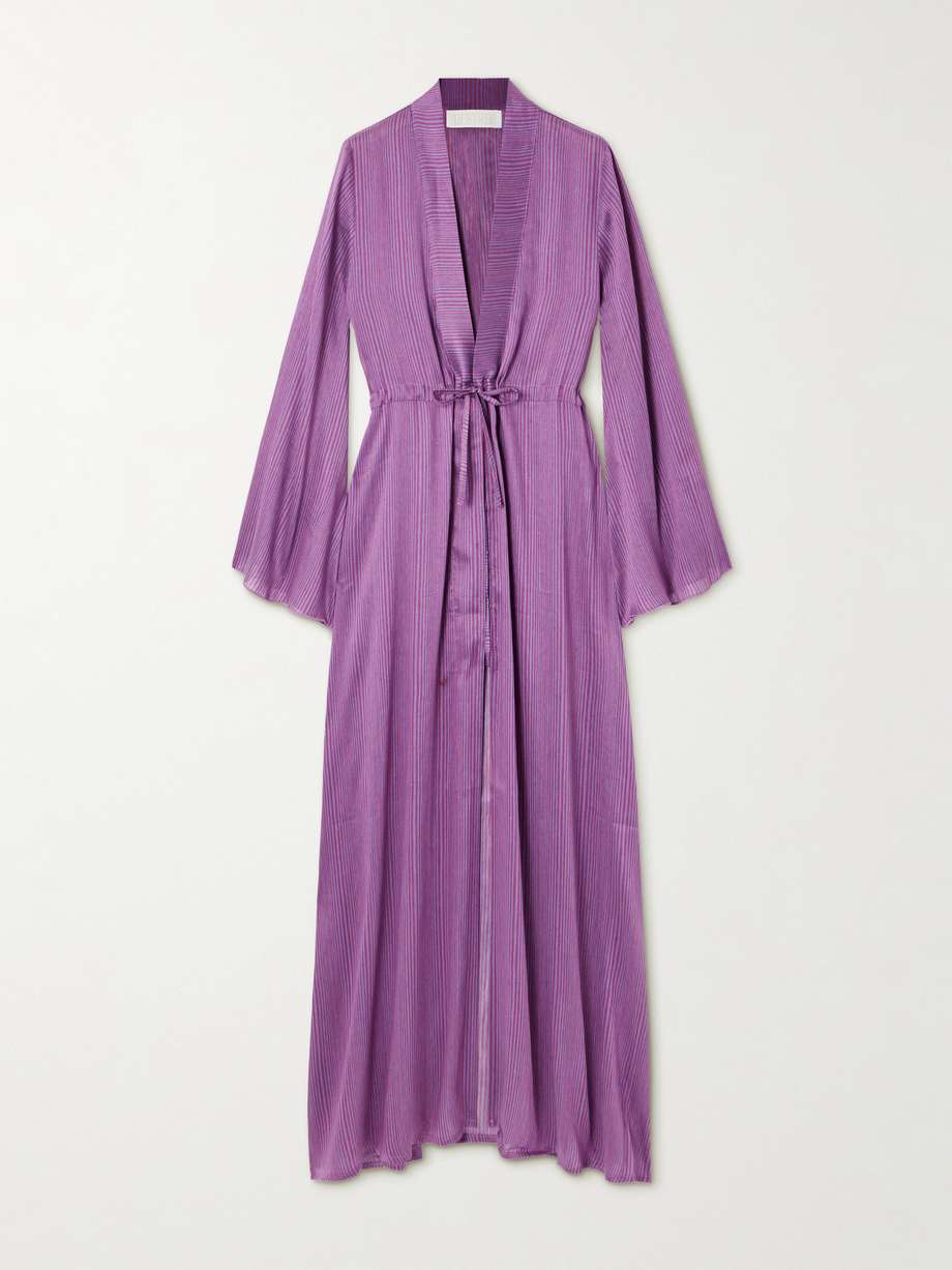 otani veil striped linen-blend coverup