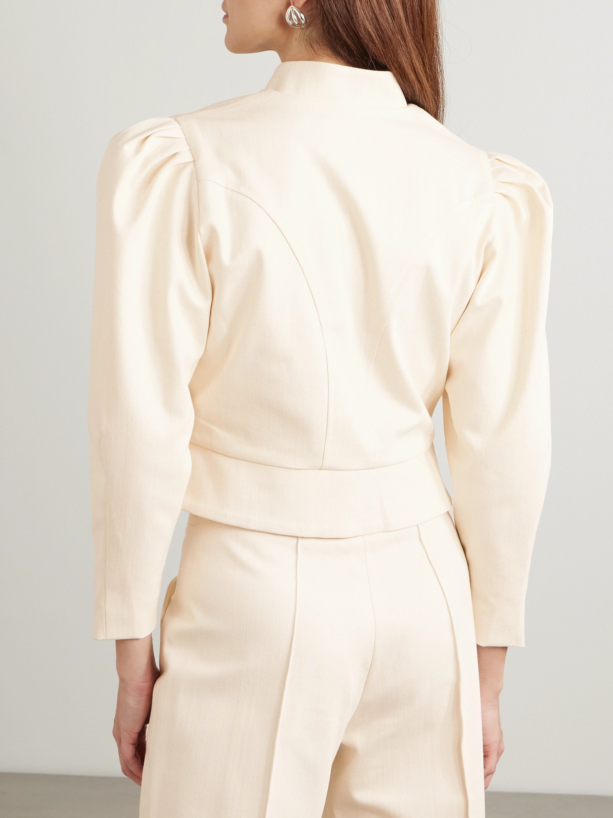 D'estree Amoako Denim Peplum Jacket In Ecru