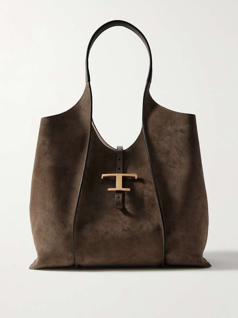 Tod's T Media Leather-trimmed Suede Tote