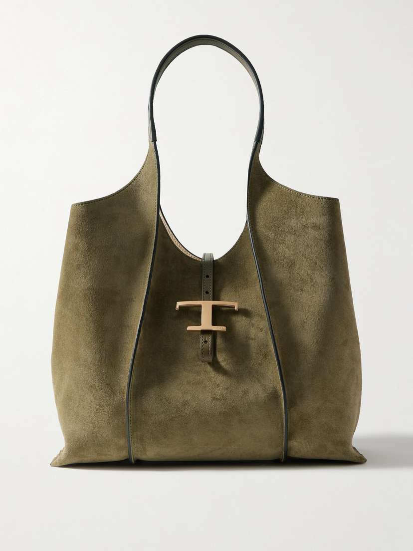 Tod's T Media Leather-trimmed Suede Tote