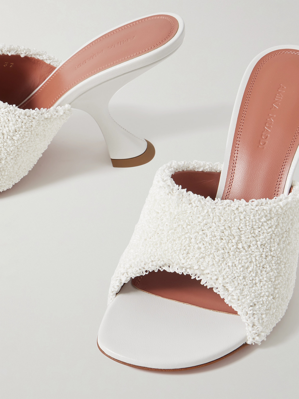 Amina Muaddi Taylor Leather-trimmed Raffia Mules
